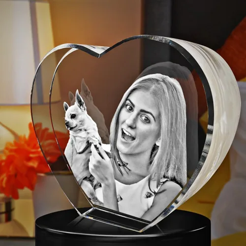 Corazón de fotos de cristal 3D, imagen de corazón de cristal 3D, regalos de Navidad personalizados con foto láser 3D, regalo de San Valentín