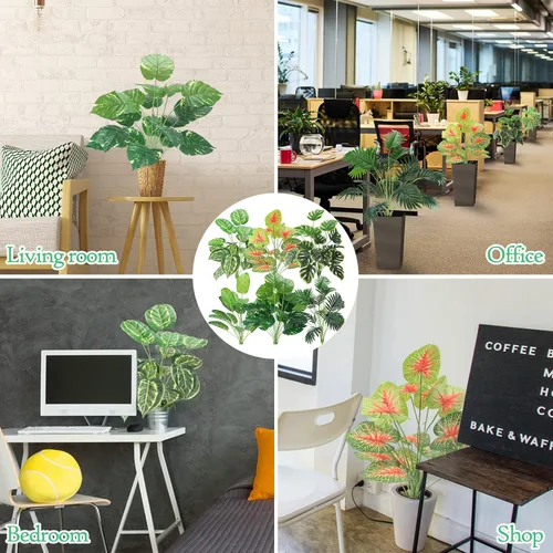 Miniatura 6 de Yunlly 6 piezas de plantas tropicales artificiales de 32 pulgadas, hojas de palmera falsas, plátano, Monstera, hojas de tortuga, palmera perenne