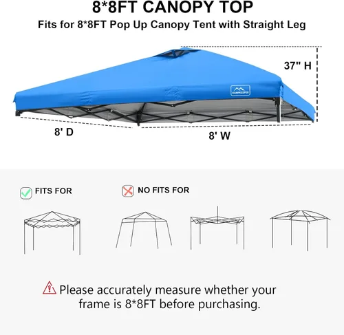 Miniatura 42 de KAMPKEEPER Cubierta de Repuesto Superior para Carpa Toldo Emergente con Ventilación de Aire y Correa Elástica Ajustable, Poliéster Resistente a Azul