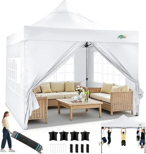 Miniatura 11 de COBIZI Tienda de campaña desplegable resistente de 10 x 10 pies con 4 paredes laterales, marco grueso, tiendas comerciales fáciles de instalar al