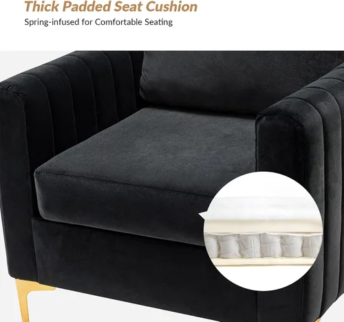 Miniatura 8 de HULALA HOME Silla de club de acento de terciopelo, sillón de terciopelo moderno tapizado de club con patas de metal dorado de mediados de siglo