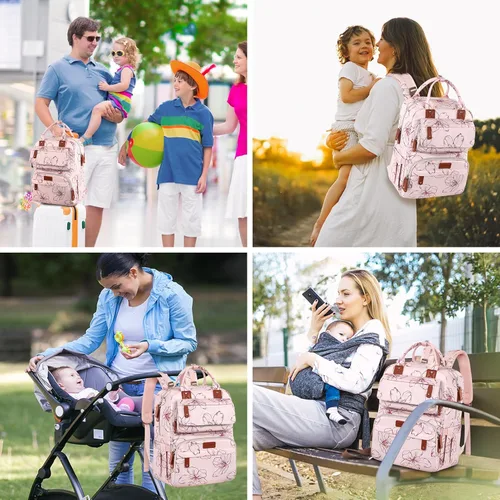 Miniatura 6 de Mochila para pañales, mochila grande para pañales con cambiador portátil, bolsas de pañales para niñas, mochila de viaje floral multifunción
