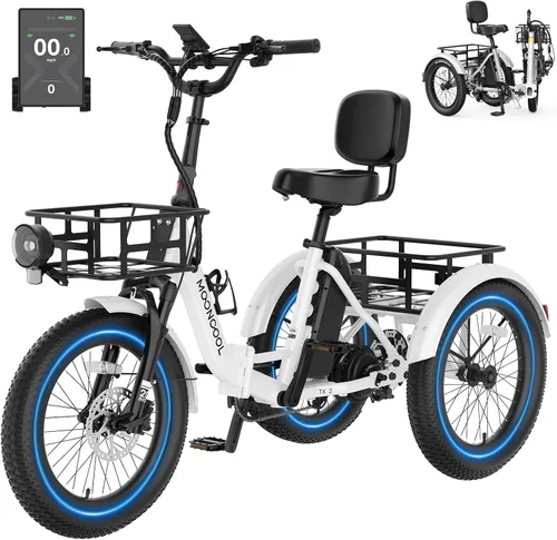 Miniatura 12 de MOONCOOL Electric Tricycle for Adults, 500W/750W Folding Electric Trike for Adults, 20"x3.0" Fat Tire 3 Wheel Electric Bike, Aluminum Frame
