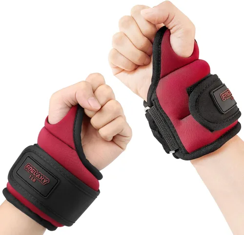 Frelaxy Pesas de muñeca con cierre de pulgar para hombres y mujeres 1 lb*2 2 lbs*2 3 lbs*2 Pesas de tobillo Guantes con peso para correr Rojo