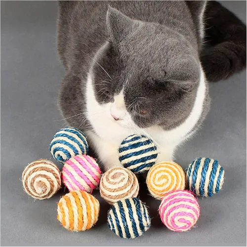 Miniatura 5 de WishLotus Pelotas de sisal para gatos, 5 unidades, bolas de sisal de colores surtidos de 1.8 in para que los gatos arañen, palmaditas, muerdan