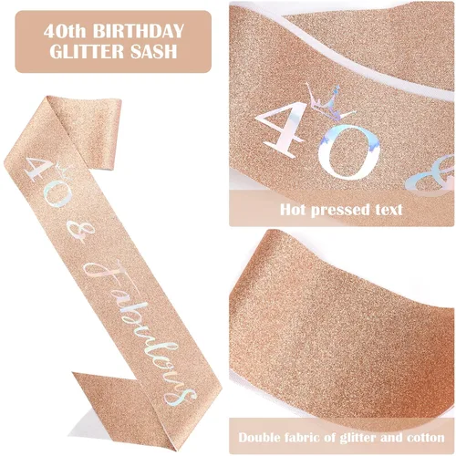Miniatura 3 de Kit de corona de banda y diamantes de imitación para cumpleaños número 40, regalos de cumpleaños número 40 para mujeres (AB oro rosa)