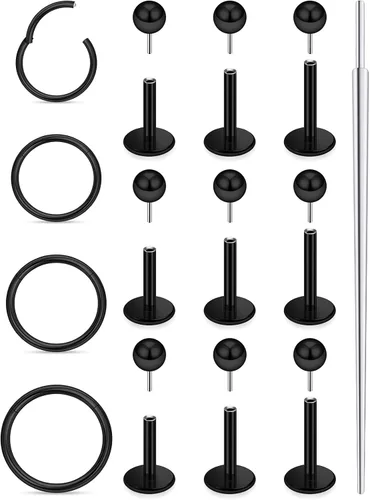 Miniatura 7 de Aretes de nariz de acero quirúrgico 316L, 20G, 18G y 16G, sin rosca, aretes de lóbulo para cartílago, cartílago, oreja, labio, piercing para mujeres