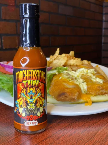 Miniatura 3 de Torchbearer Sauces Brimestone TorchedStone - Salsa picante tailandesa XXX, nivel de calor 6 – Fiery Carolina Reaper y escorpio pimienta tailandesa
