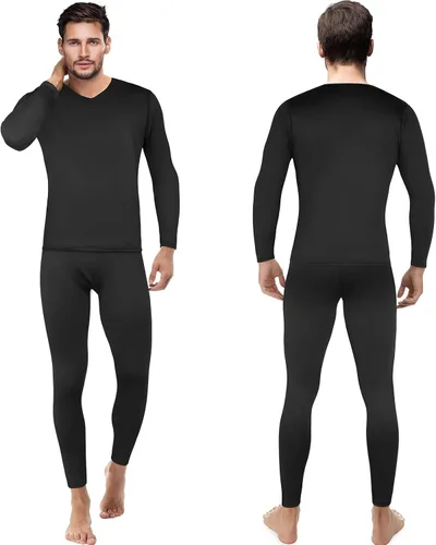 Miniatura 2 de Patelai Juego de 3 ropa interior térmica para hombre, capa base cálida de invierno, cuello en V, forro polar térmico para clima frío