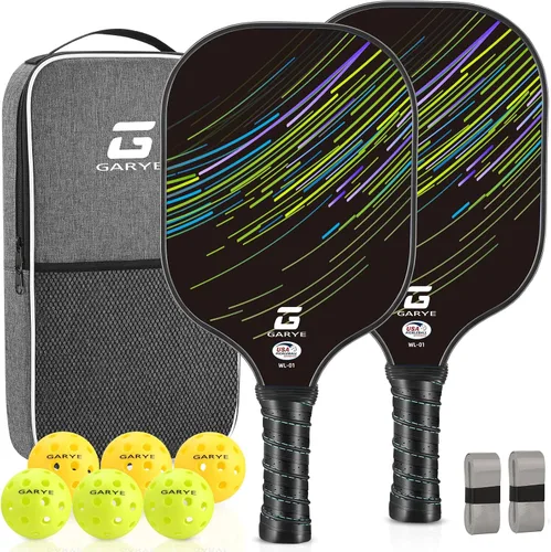 Miniatura 10 de GARYE Juego de 2 palas de pickleball aprobadas por USAPA, juego de pickleball de fibra de carbono, raquetas ligeras de pickleball, paquete de 2