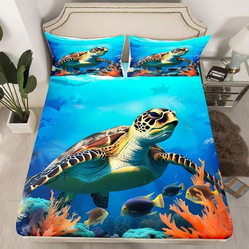 Miniatura 26 de Erosebridal Juego de sábanas bajeras de pulpo oceánico, tamaño individual, juego de ropa de cama temática de playa costera, decoración náutica