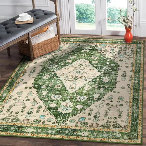 Miniatura 85 de Lahome Alfombra tribal bohemia de 2 x 3 pies, alfombra verde pequeña para entrada, suave, antideslizante, lavable, alfombra de baño bohemia de pelo