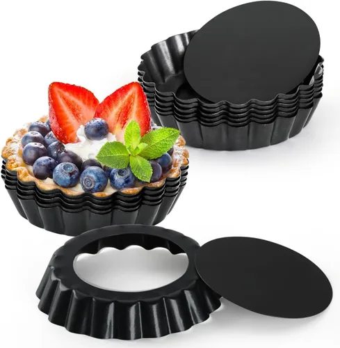 Miniatura 8 de 12 moldes para tarta de huevo, 3 pulgadas mini sartenes con botella suelta, mini conchas antiadherentes, latas de tarta estriadas quiche de acero al