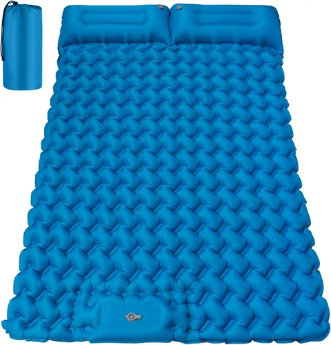 Colchoneta de dormir doble para campamento, extra gruesa de 4 pulgadas, almohadilla inflable para 2 personas con bomba de pie y almohada integradas,