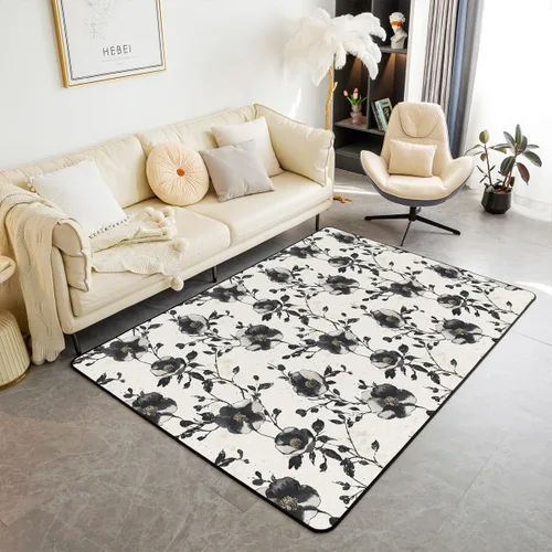 jejeloiu Groovy Flower Area Rug 3x5 Retro Floral Boho Living Room Rugs for Bedroom 70S Hippie Groovy Flowers Bohemian Decor Carpet Psychedelic Beige