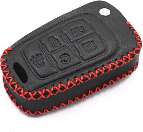 Miniatura 5 de Funda de piel con 5 botones para llavero Chevrolet Camaro Cruze Equinox Malibu SS Sonic Spark Volt Aveo Epica Buick (negro)