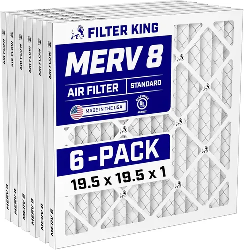 Filter King Filtro de aire de 19.5 x 19.5 x 1 (MERV 8) (paquete de 6) filtros de horno de CA para control de polvo y alergias, fabricados en EE.