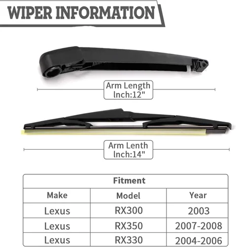 Miniatura 2 de Juego de tuercas de brazo y escobilla limpiaparabrisas trasero de repuesto para Lexus RX350 RX330 2003-2008, Hyundai Santa fe 2007-2012, RX300