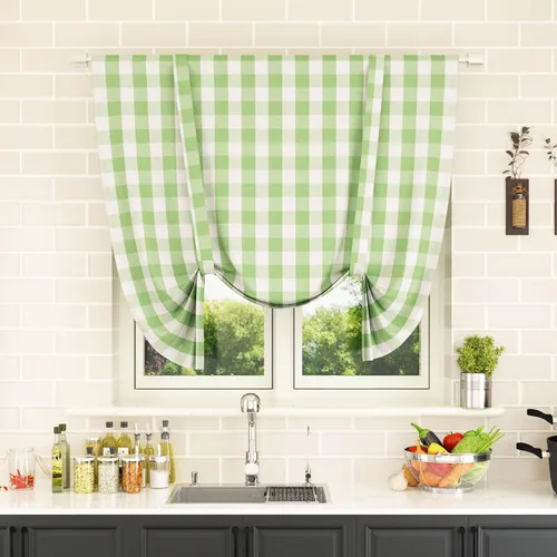Miniatura 155 de Cenefas de cortina para ventana de 16 pulgadas de largo, 2 paneles de cuadros búfalo, cortinas pequeñas con bolsillo para barra, estilo clásico