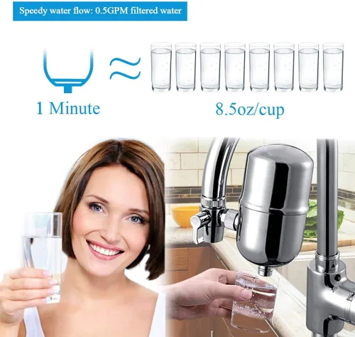 Miniatura 3 de Filtro de agua para grifo, acero inoxidable, reduce el cloro, alto flujo de agua, purificador de agua con material ultra absorbente, filtros de agua