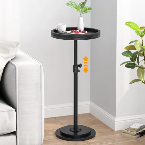 Mesa auxiliar pequeña, mesa de bebidas, mesa auxiliar redonda ajustable en altura, mesa auxiliar de pedestal para espacios pequeños en sala de