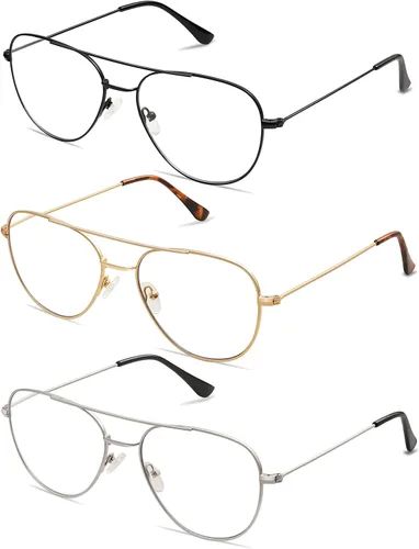 Miniatura 4 de Paquete de 3 lentes de lectura retro estilo aviador para hombres y mujeres, diseño cuadrado de moda, bloqueo de luz azul, para lectura