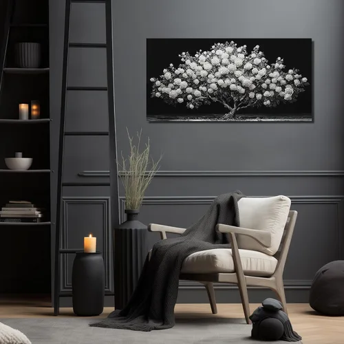 Miniatura 3 de JuhaiArt Arte de pared de árbol de rosa blanca para dormitorio, decoración de pared negra, cuadro floral para dormitorio y oficina, 20 x 40 pulgadas