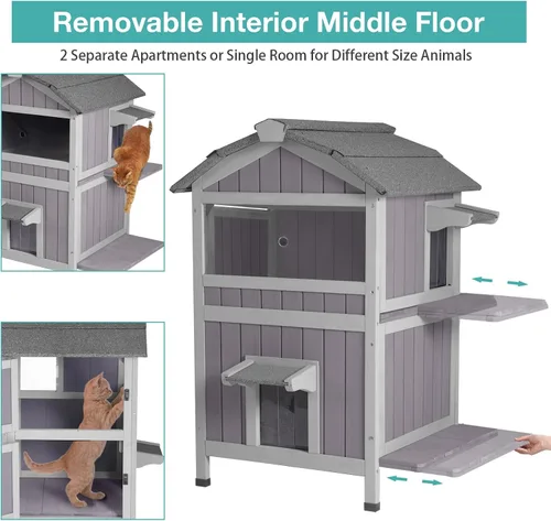 Miniatura 3 de Suumerpety Casa aislada para gatos al aire libre, refugio de madera resistente a la intemperie para gatos con forro, recintos para gatitos, casa