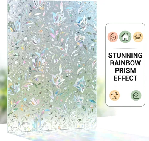Miniatura 2 de Película decorativa para ventana Tulip, película de privacidad esmerilada sin pegamento, película para puerta de vidrio emplomado, adherencia