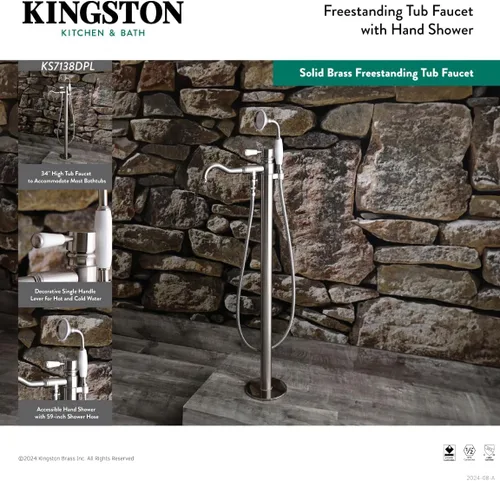 Miniatura 4 de Kingston Brass KS7137DPL Paris - Grifo de bañera (latón cepillado, 43,25 x 9,75 x 6,69 pulgadas)