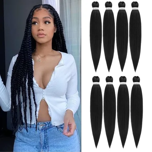 Miniatura 28 de Cabello trenzado preestirado - 12 pulgadas, 8 paquetes, cabello trenzado corto natural negro para trenzas torcidas o en caja, extensiones de cabello