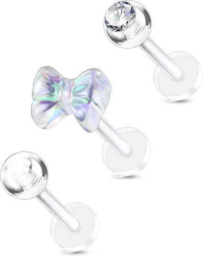 OUFER 3 piezas de joyería de plástico para piercing de hélice, retenedores de piercing de labio transparente para cirugía, lindos anillos de labio