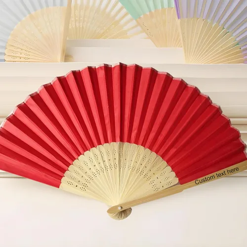 Miniatura 15 de Abanicos personalizados decorativos plegables ventiladores de seda para iglesia personalizados para recuerdos de boda impresos en hueso de abanico