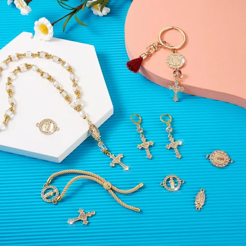 Miniatura 2 de Pandahall - 36 piezas de diamantes de imitación de aleación religiosa con cruz religiosa, dijes de cruz religiosa, dije de crucifijo con medalla