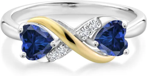 Miniatura 34 de Gemstone Birthstone and Lab Grown Diamond Accents Eternal Love Infinity Ring for Women 925 Silver and 10K Yellow Gold Heart Shape 5MM & Round