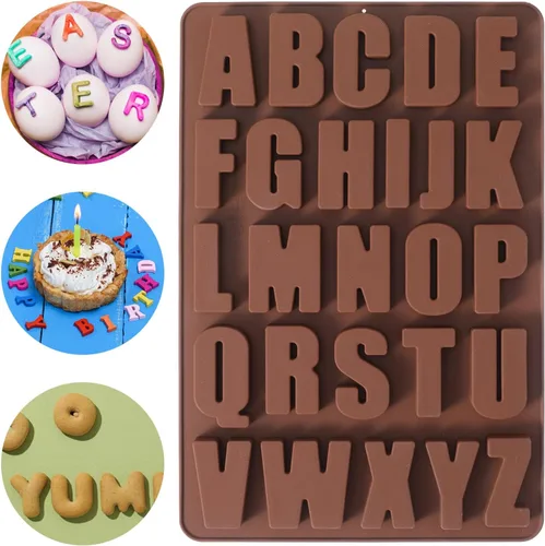 Miniatura 7 de Ymapinc Moldes de silicona para chocolate, 26 cavidades del alfabeto, decoración de pasteles, fácil liberación, molde de regalo de fiesta, 10.67 x