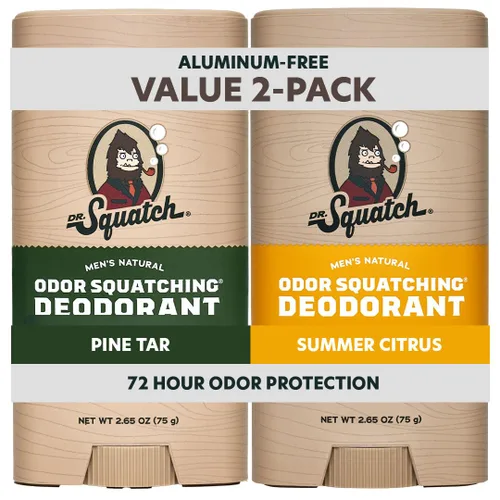 Dr. Squatch Desodorante natural para hombres, sin aluminio, Pine Tar + Summer Citrus, 2.65 oz, 2 unidades