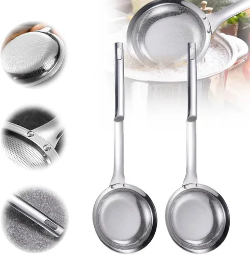 Miniatura 10 de Colador de acero inoxidable de malla fina, colador de malla fina de acero inoxidable mejorado 2024, colador de alimentos de mango largo para cocina