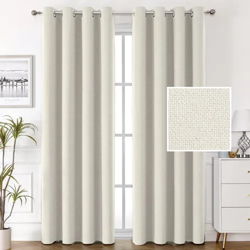 Miniatura 14 de H.VERSAILTEX Cortinas de lino 100% opacas, cortinas térmicas para sala de estar, cortinas de arpillera texturizadas con ojales de lino de doble