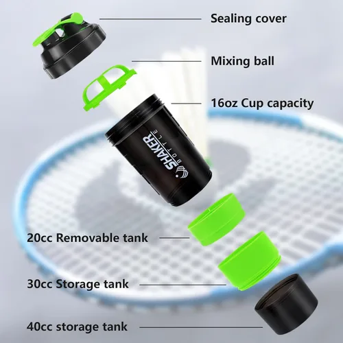 Miniatura 2 de XTK Shaker Bottle - Botellas mezcladoras de proteínas de 16 onzas con bola mezcladora, botella de agua deportiva portátil a prueba de fugas, taza