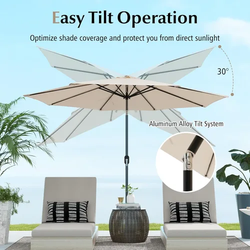 Miniatura 7 de Tangkula Sombrilla de 10 pies para patio al aire libre, sombrilla de mesa de mercado al aire libre con botón de inclinación, manivela y 8 varillas
