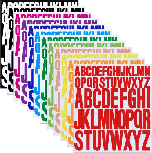 12 hojas de calcomanías del alfabeto, 12 colores, autoadhesivas, calcomanías de letras de vinilo estéticas, calcomanías impermeables para botellas
