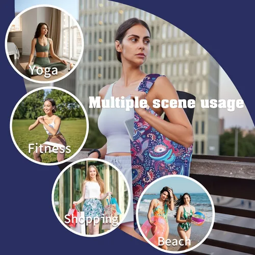 Miniatura 6 de Bolsa para esterilla de yoga para mujeres con bolsillo grande lateral, duradera de lino, bolsa de gimnasio para entrenamiento, almacenamiento