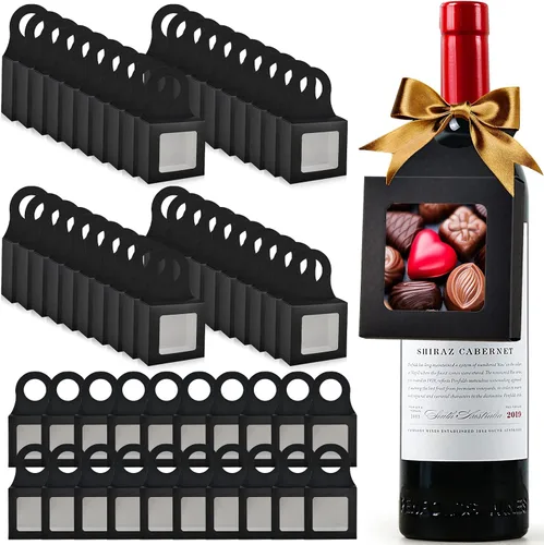 Mototo 30 cajas de papel kraft para botellas de vino con colgador de ventana transparente, cajas de regalo vacías con colgador para San Valentín,