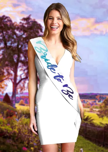 Miniatura 17 de Something Blue Gift for Bride To Be Sash - Banda de satén de grado nupcial - Decoraciones de despedida de soltera azul turquesa, Juego de 2 piezas