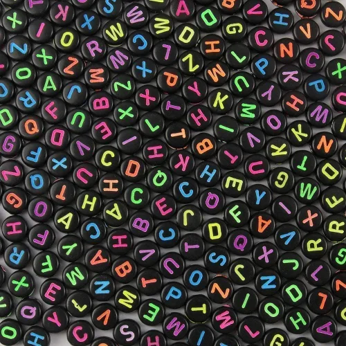 Miniatura 20 de Cuentas de letras acrílicas doradas para pulseras, cuentas redondas, 0.157 x 0.276 pulgadas, 1200 unidades, para kit de fabricación de joyas