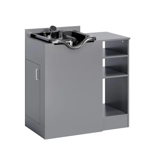 Miniatura 11 de OmySalon Cuenco de champú con gabinete, estación húmeda de salón con pulverizador, gabinete de champú, fregadero portátil para lavado de cabello