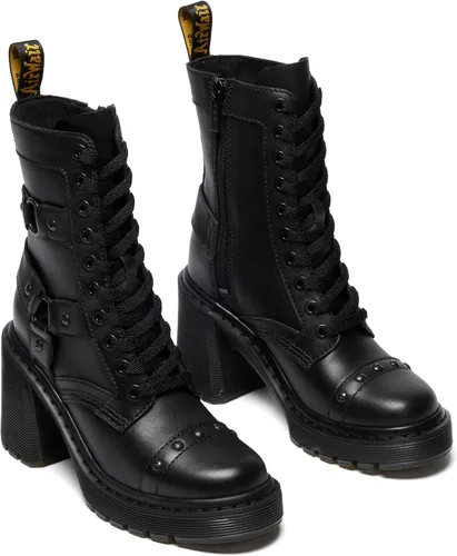 Miniatura 2 de Dr. Martens Botas de cuero con tiras y tacón ancho estilo flare para mujer Chesney