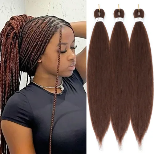 Miniatura 25 de Extensiones de cabello trenzado preestirado colorido, 3 colores, mezcla de cabello trenzado para niñas, 26 pulgadas, 3 paquetes