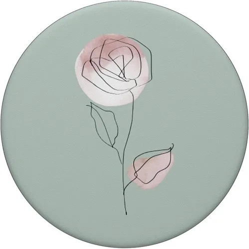 Miniatura 3 de Minimalistic Line Art Sage Green Pastel Boho Roses Flower PopSockets Swappable PopGrip